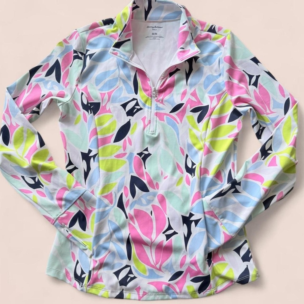 Tommy Bahama Golf Women's Medium Floral Quarter Zip Pullover Pink Blue